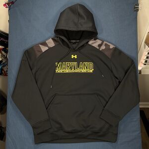 Maryland Terrapins Hoodie Men Size XL Black Pullover Under Armour Sweatshirt